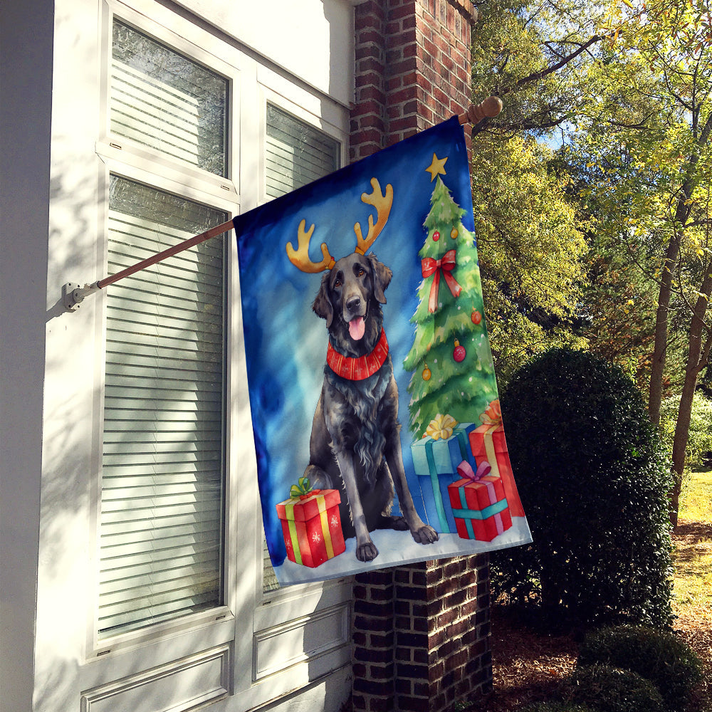 Curly-Coated Retriever Christmas Reindeer House Flag 28x40 Porch Sleeve Pole Decorative Outside Yard Banner Artwork Wall Hanging, Polyester