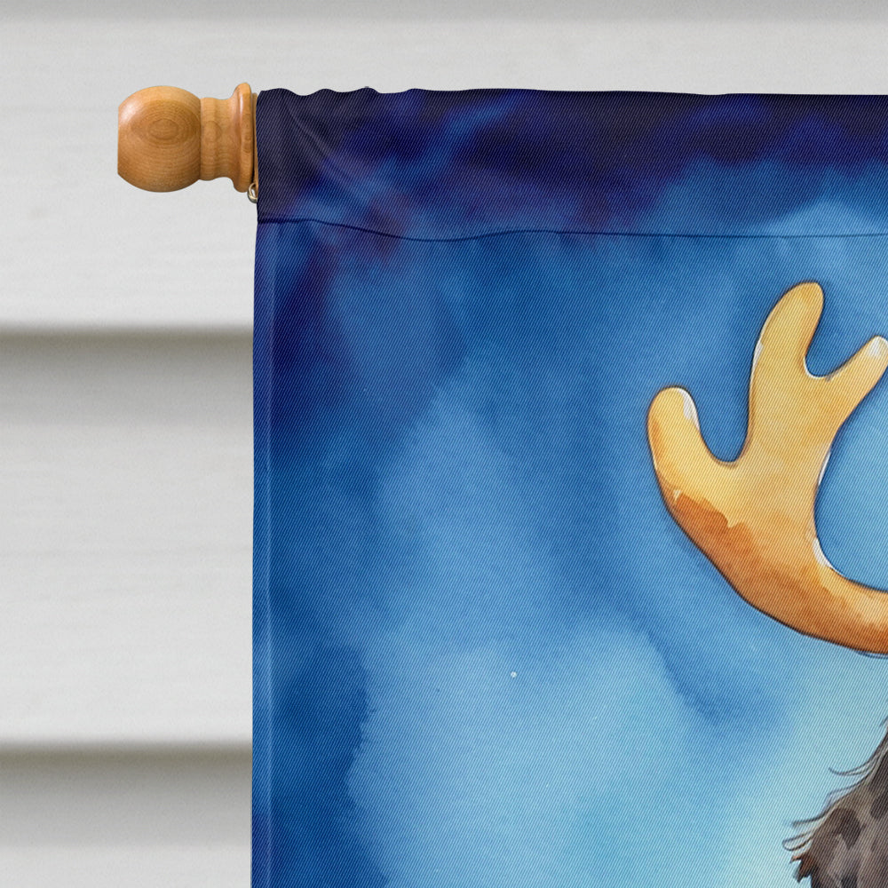 Curly-Coated Retriever Christmas Reindeer House Flag 28x40 Porch Sleeve Pole Decorative Outside Yard Banner Artwork Wall Hanging, Polyester