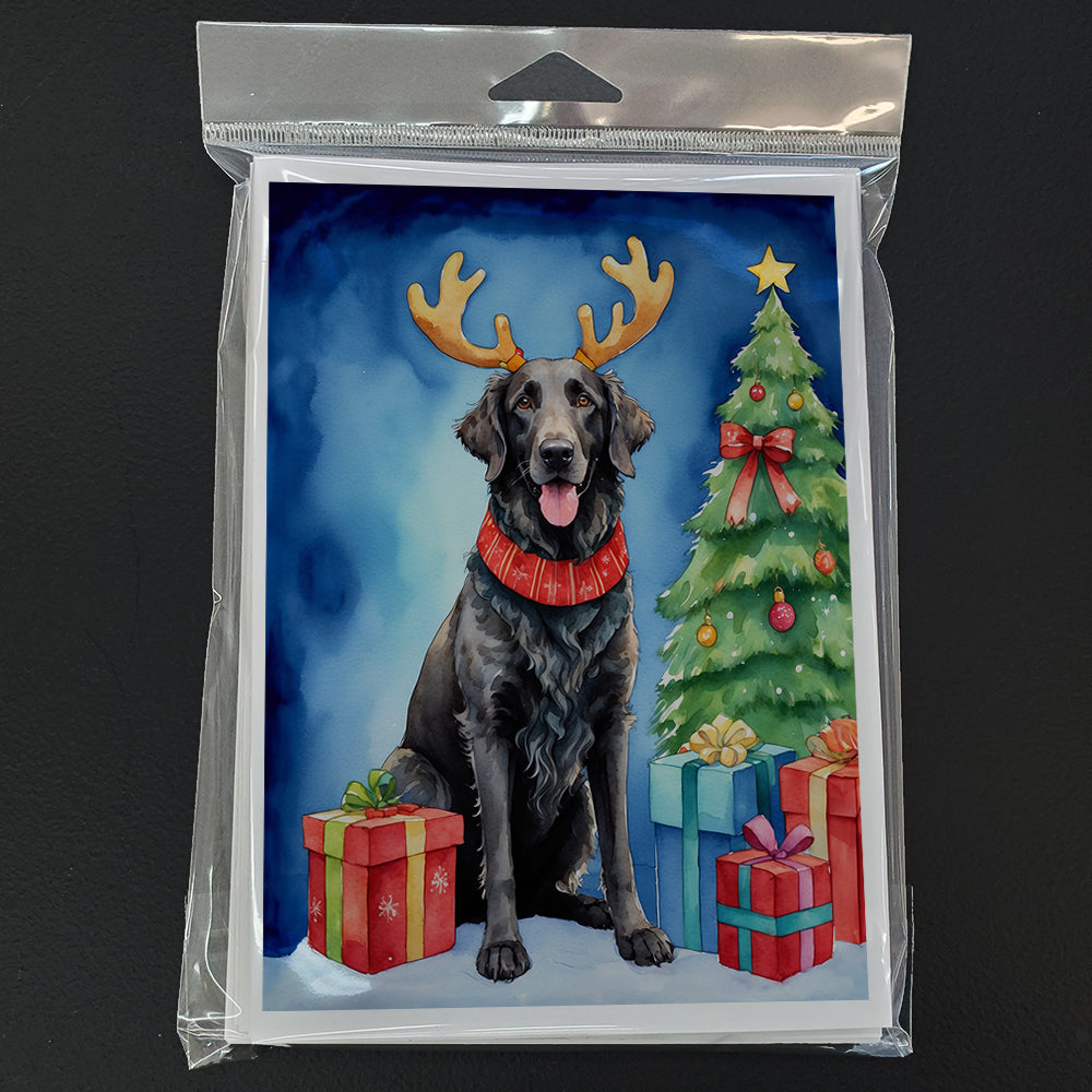 Curly-Coated Retriever Christmas Reindeer Greeting Cards Pack of 8 Blank Cards with Envelopes Whimsical A7 Size 5x7