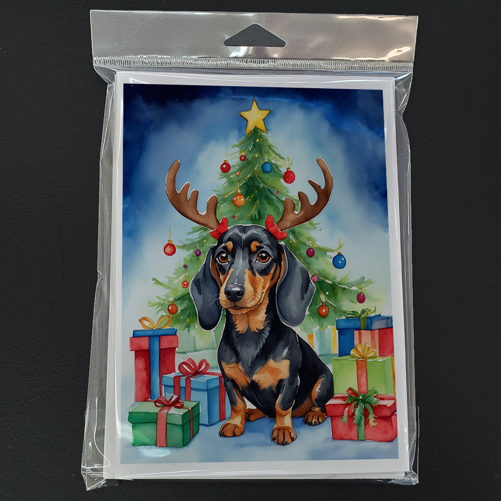 Black and Tan Dachshund Christmas Reindeer Greeting Cards Pack of 8 Blank Cards with Envelopes Whimsical A7 Size 5x7
