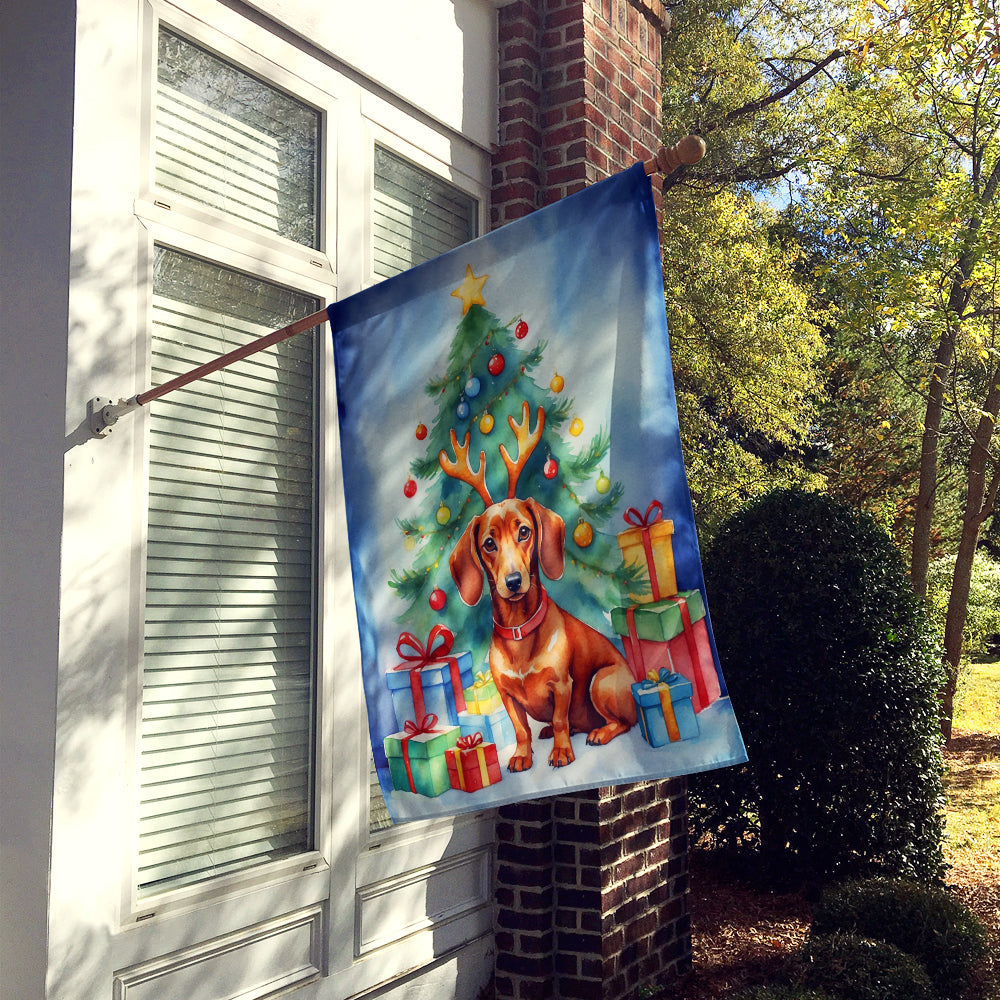 Dachshund Christmas Reindeer House Flag 28x40 Porch Sleeve Pole Decorative Outside Yard Banner Artwork Wall Hanging, Polyester