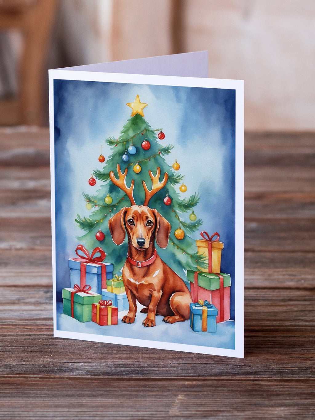 Dachshund Christmas Reindeer Greeting Cards Pack of 8 Blank Cards with Envelopes Whimsical A7 Size 5x7