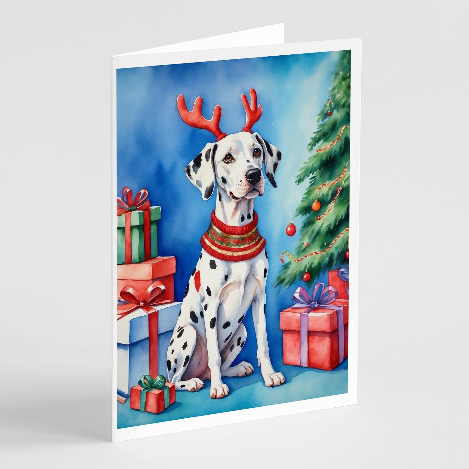 Dalmatian Christmas Reindeer Greeting Cards Pack of 8 Blank Cards with Envelopes Whimsical A7 Size 5x7