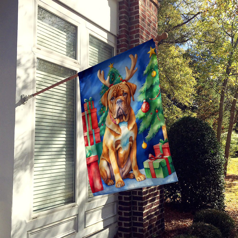 Dogue de Bordeaux Christmas Reindeer House Flag 28x40 Porch Sleeve Pole Decorative Outside Yard Banner Artwork Wall Hanging, Polyester