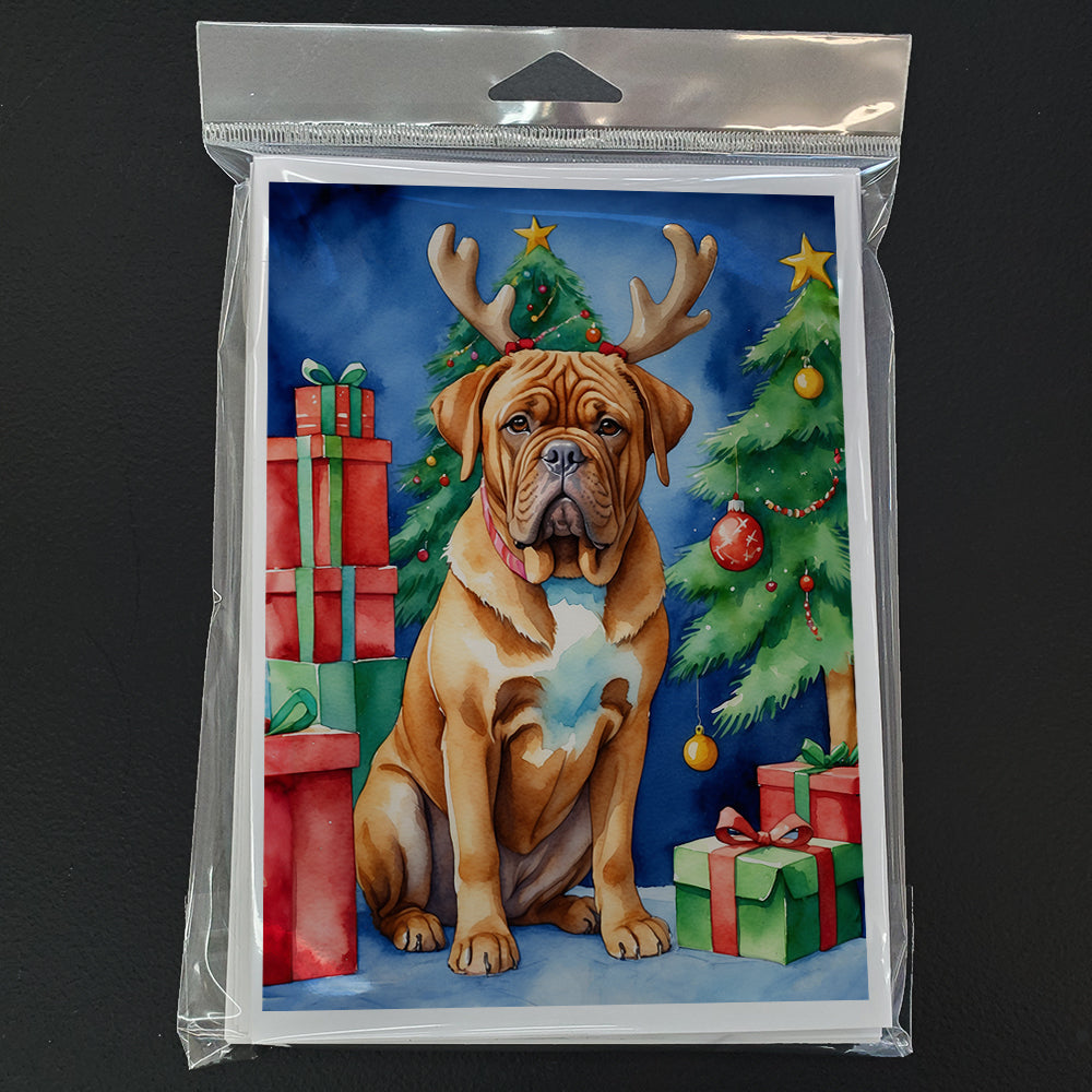 Dogue de Bordeaux Christmas Reindeer Greeting Cards Pack of 8 Blank Cards with Envelopes Whimsical A7 Size 5x7