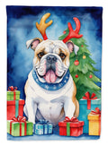 White English Bulldog Christmas Reindeer House Flag 28x40 Porch Sleeve Pole Decorative Outside Yard Banner Artwork Wall Hanging, Polyester