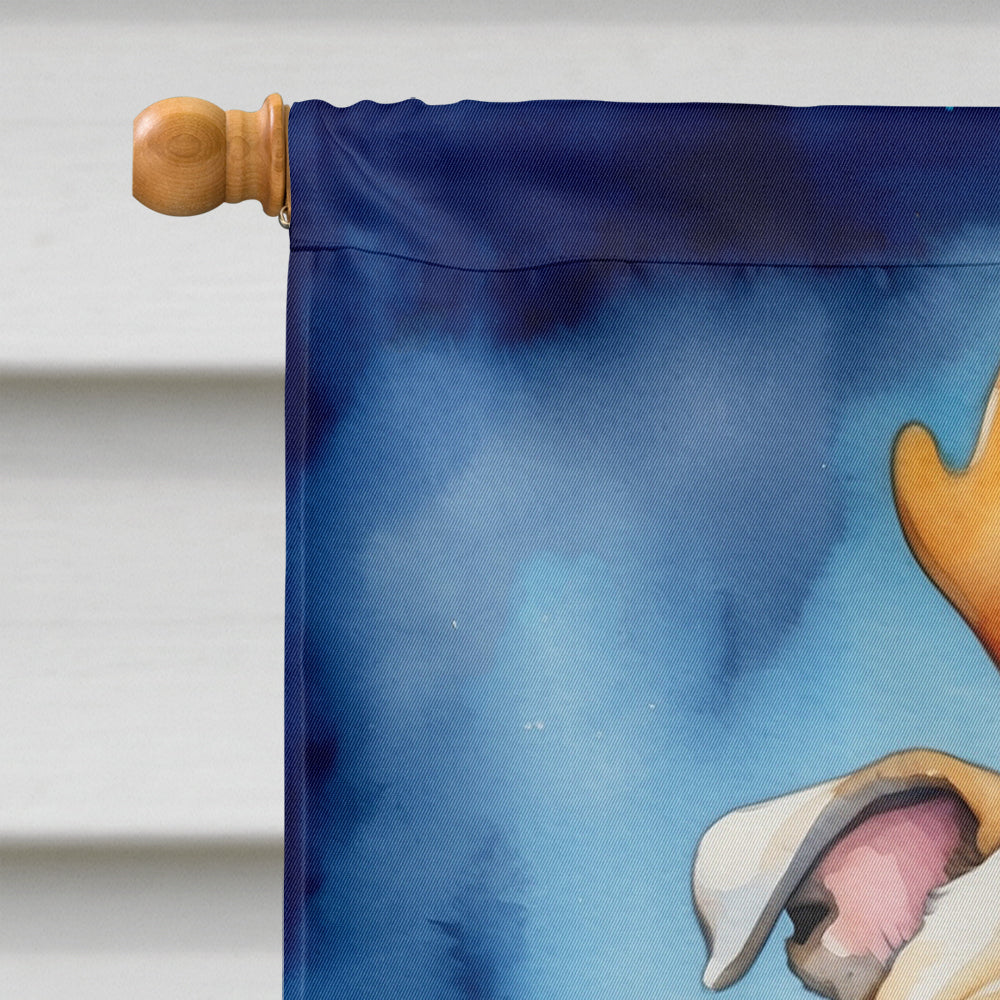 White English Bulldog Christmas Reindeer House Flag 28x40 Porch Sleeve Pole Decorative Outside Yard Banner Artwork Wall Hanging, Polyester