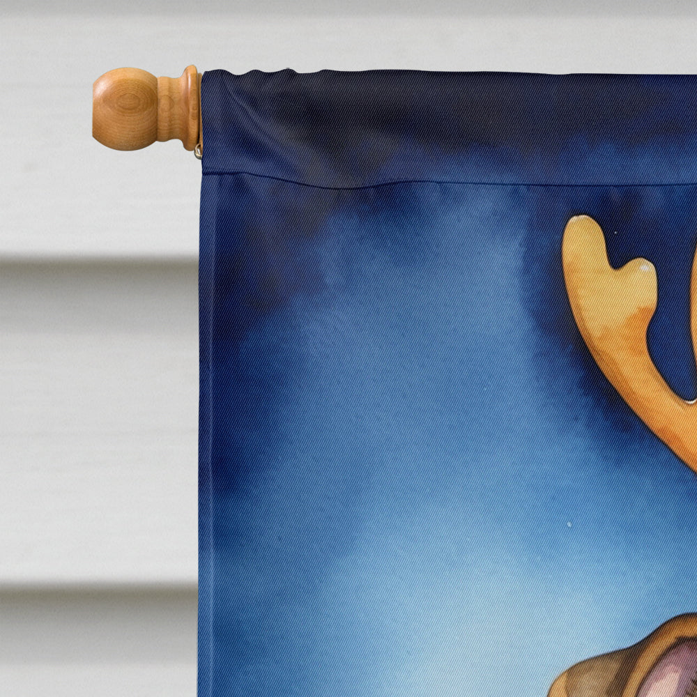 English Bulldog Christmas Reindeer House Flag 28x40 Porch Sleeve Pole Decorative Outside Yard Banner Artwork Wall Hanging, Polyester
