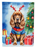 English Cocker Spaniel Christmas Reindeer House Flag 28x40 Porch Sleeve Pole Decorative Outside Yard Banner Artwork Wall Hanging, Polyester