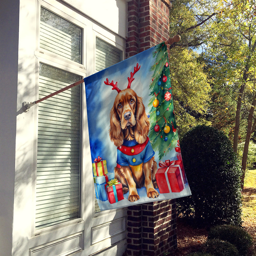 English Cocker Spaniel Christmas Reindeer House Flag 28x40 Porch Sleeve Pole Decorative Outside Yard Banner Artwork Wall Hanging, Polyester