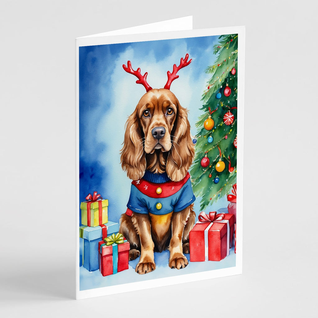 English Cocker Spaniel Christmas Reindeer Greeting Cards Pack of 8 Blank Cards with Envelopes Whimsical A7 Size 5x7