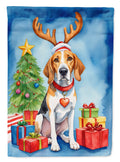 English Foxhound Christmas Reindeer House Flag 28x40 Porch Sleeve Pole Decorative Outside Yard Banner Artwork Wall Hanging, Polyester