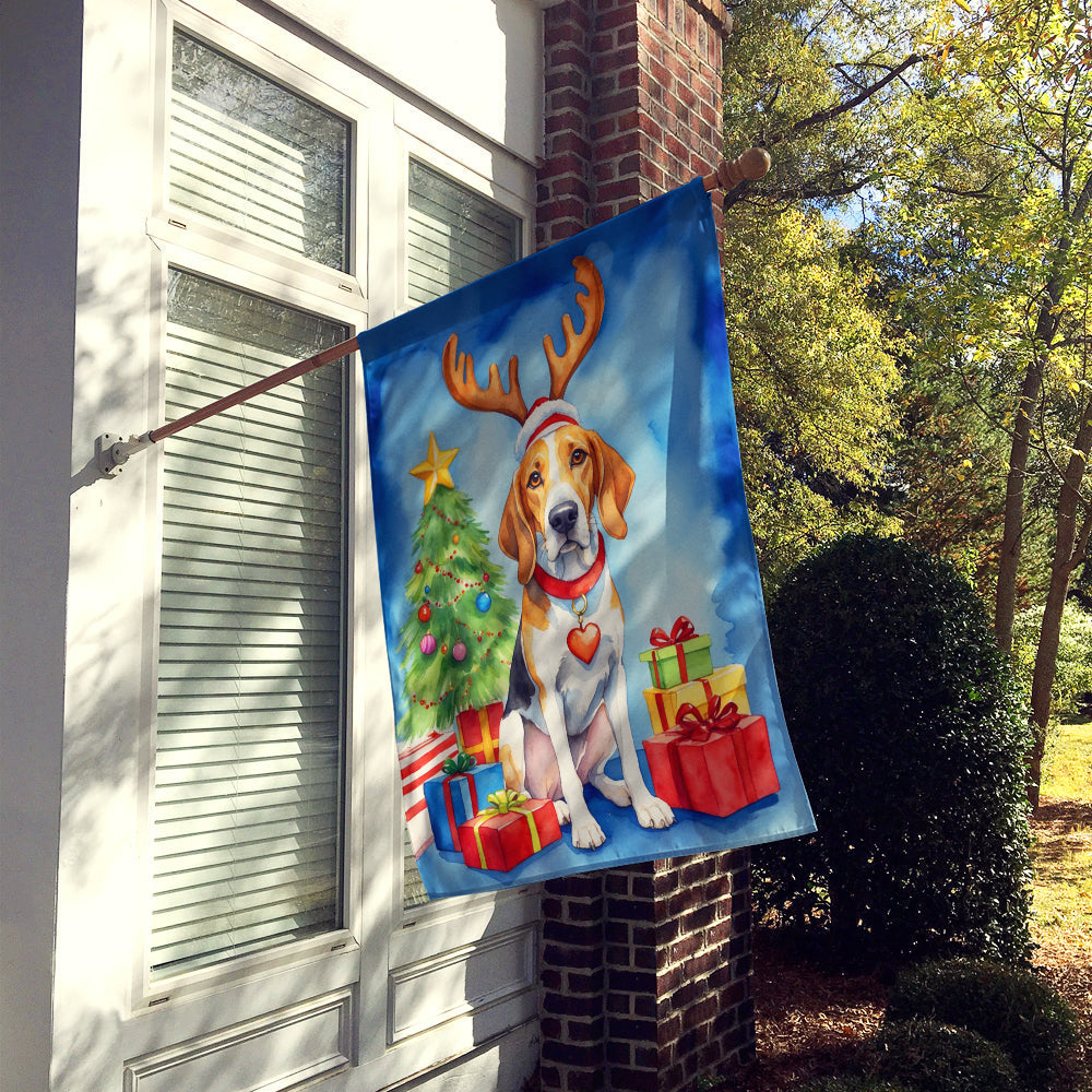 English Foxhound Christmas Reindeer House Flag 28x40 Porch Sleeve Pole Decorative Outside Yard Banner Artwork Wall Hanging, Polyester