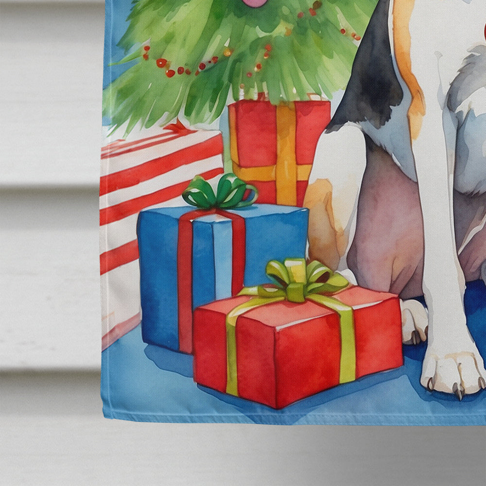 English Foxhound Christmas Reindeer House Flag 28x40 Porch Sleeve Pole Decorative Outside Yard Banner Artwork Wall Hanging, Polyester