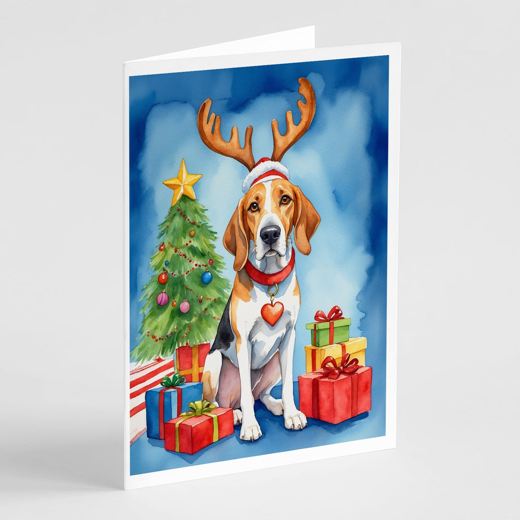 English Foxhound Christmas Reindeer Greeting Cards Pack of 8 Blank Cards with Envelopes Whimsical A7 Size 5x7