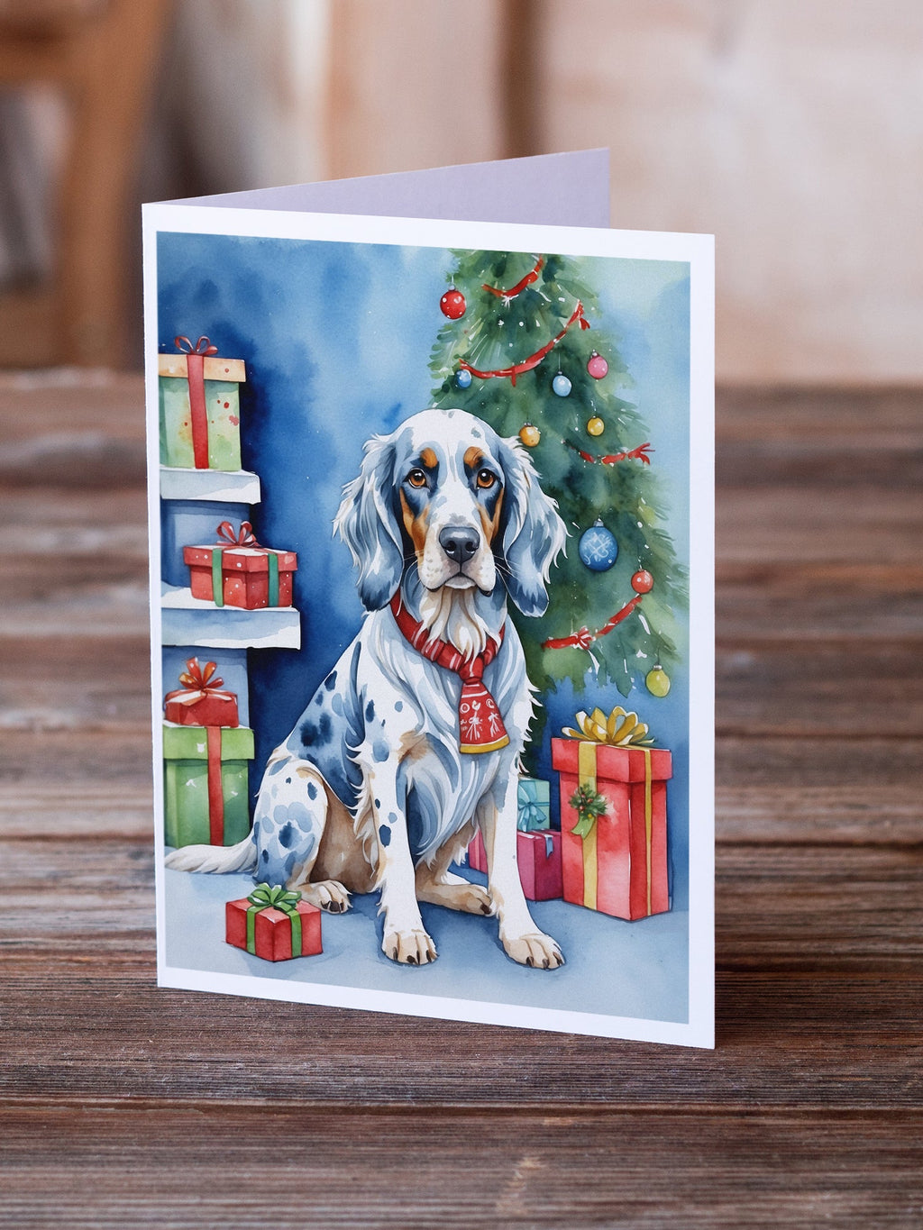 English Setter Christmas Reindeer Greeting Cards Pack of 8 Blank Cards with Envelopes Whimsical A7 Size 5x7