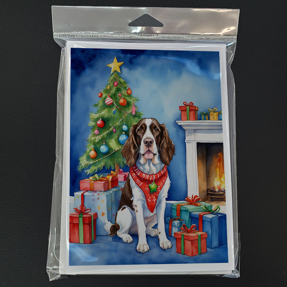 English Springer Spaniel Christmas Reindeer Greeting Cards Pack of 8 Blank Cards with Envelopes Whimsical A7 Size 5x7