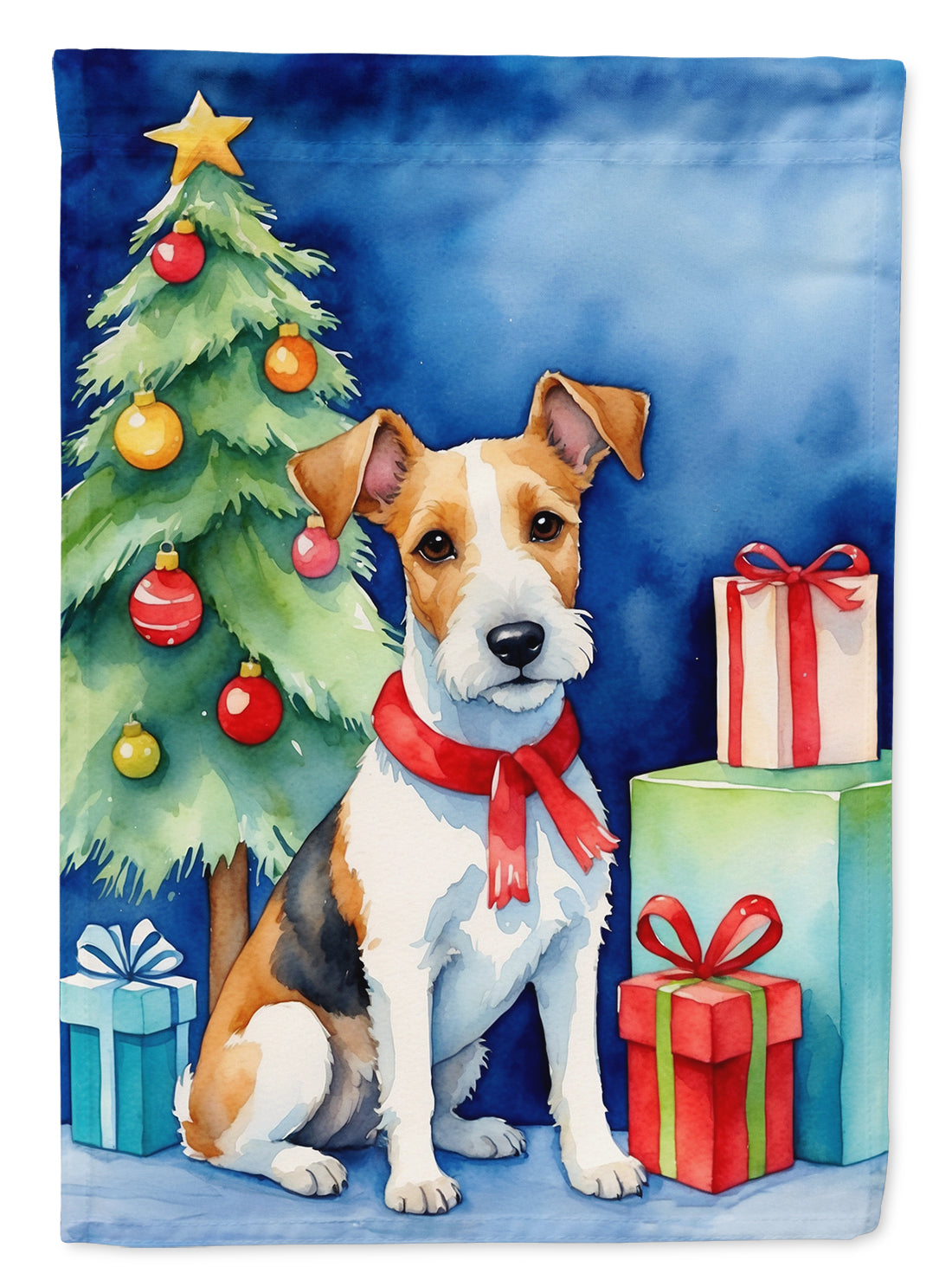 Fox Terrier Christmas Reindeer House Flag 28x40 Porch Sleeve Pole Decorative Outside Yard Banner Artwork Wall Hanging, Polyester