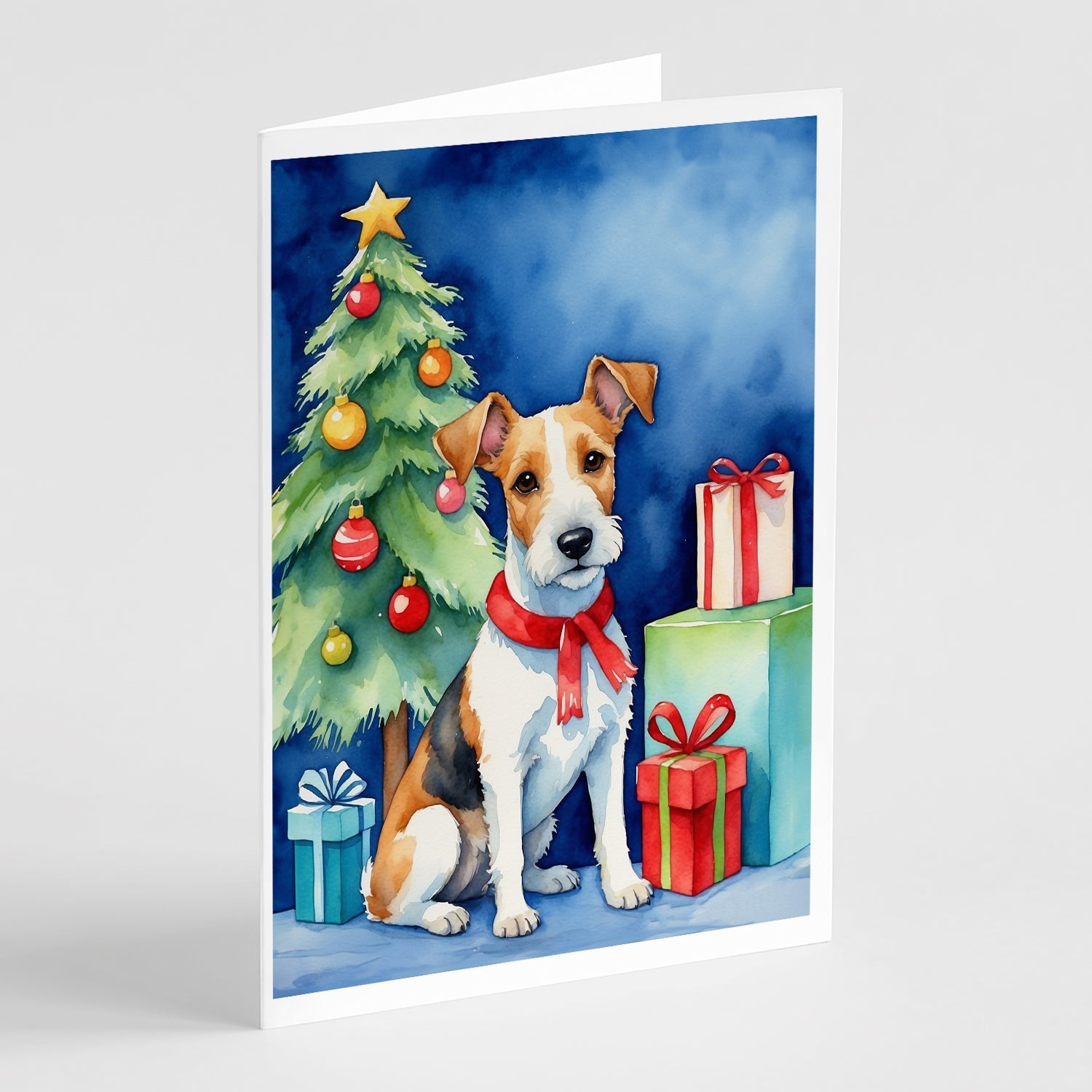 Fox Terrier Christmas Reindeer Greeting Cards Pack of 8 Blank Cards with Envelopes Whimsical A7 Size 5x7