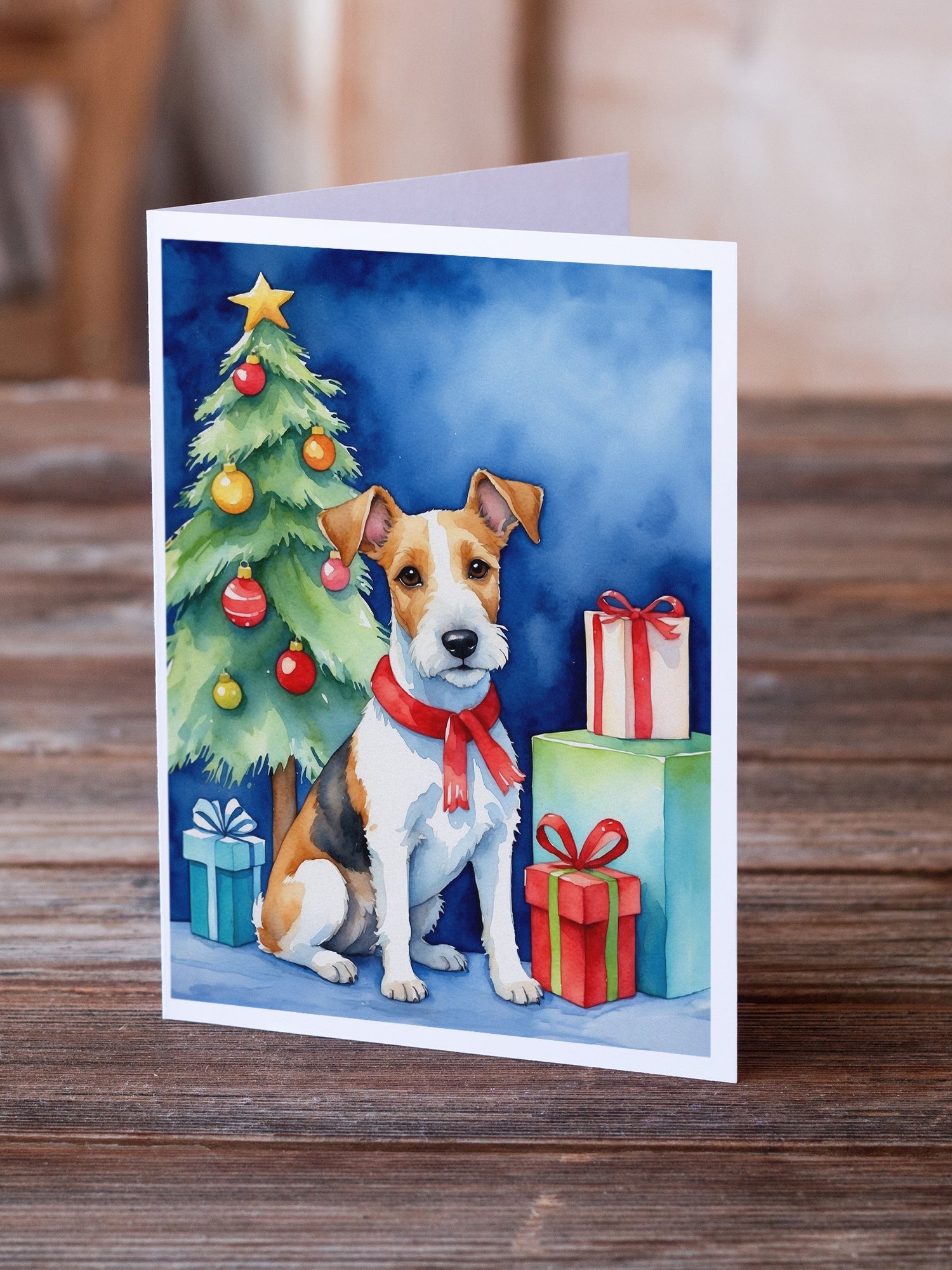 Fox Terrier Christmas Reindeer Greeting Cards Pack of 8 Blank Cards with Envelopes Whimsical A7 Size 5x7