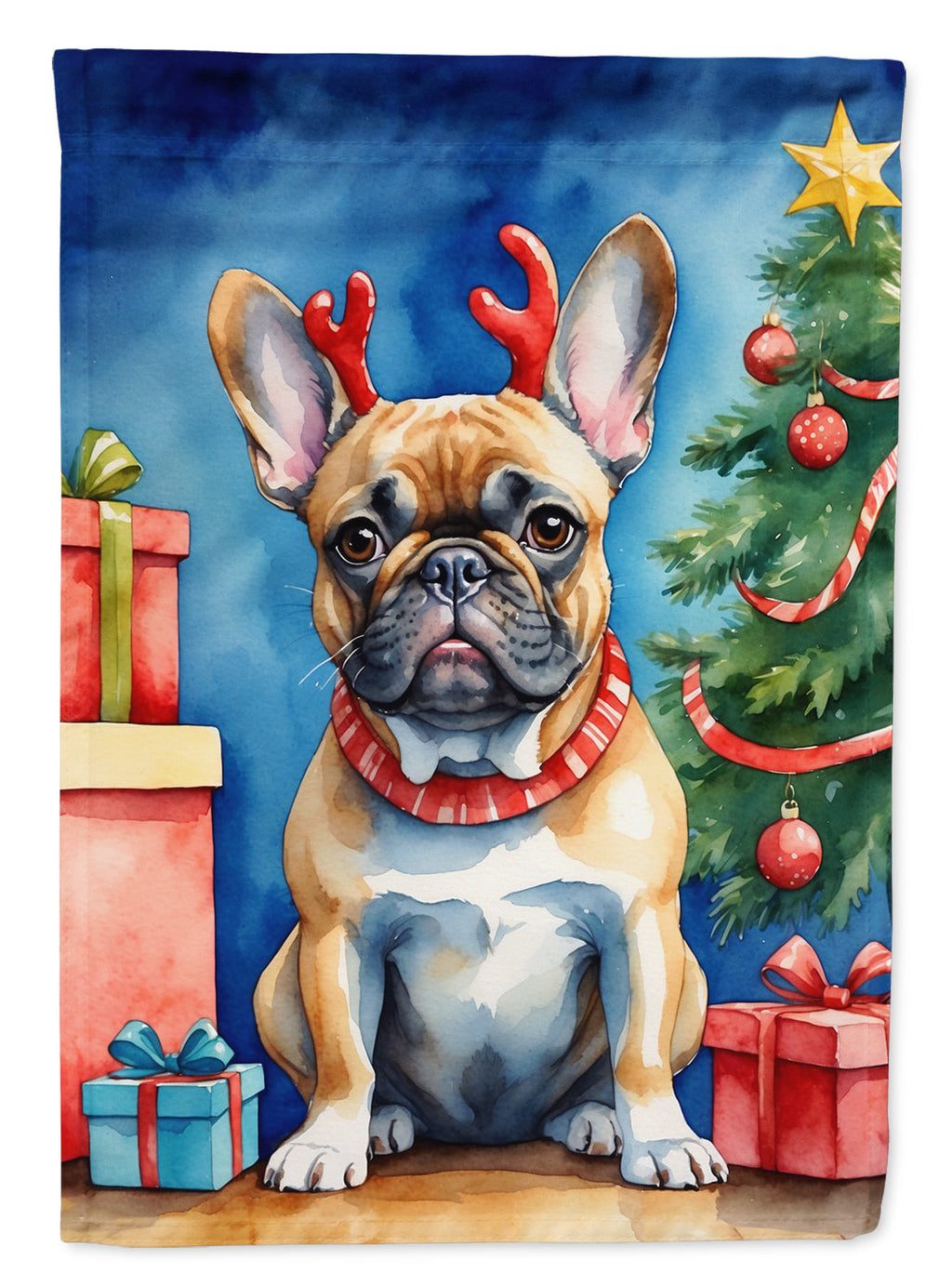 French Bulldog Christmas Reindeer House Flag 28x40 Porch Sleeve Pole Decorative Outside Yard Banner Artwork Wall Hanging, Polyester