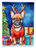 French Bulldog Christmas Reindeer House Flag 28x40 Porch Sleeve Pole Decorative Outside Yard Banner Artwork Wall Hanging, Polyester