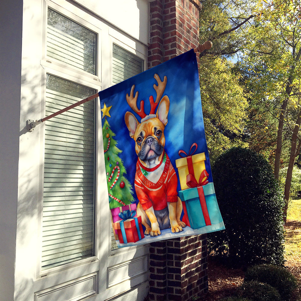 French Bulldog Christmas Reindeer House Flag 28x40 Porch Sleeve Pole Decorative Outside Yard Banner Artwork Wall Hanging, Polyester
