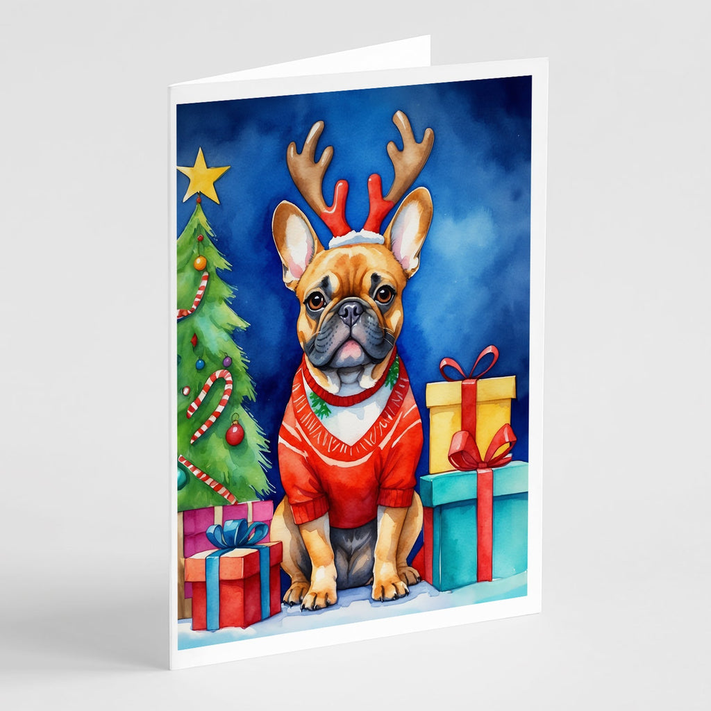 French Bulldog Christmas Reindeer Greeting Cards Pack of 8 Blank Cards with Envelopes Whimsical A7 Size 5x7