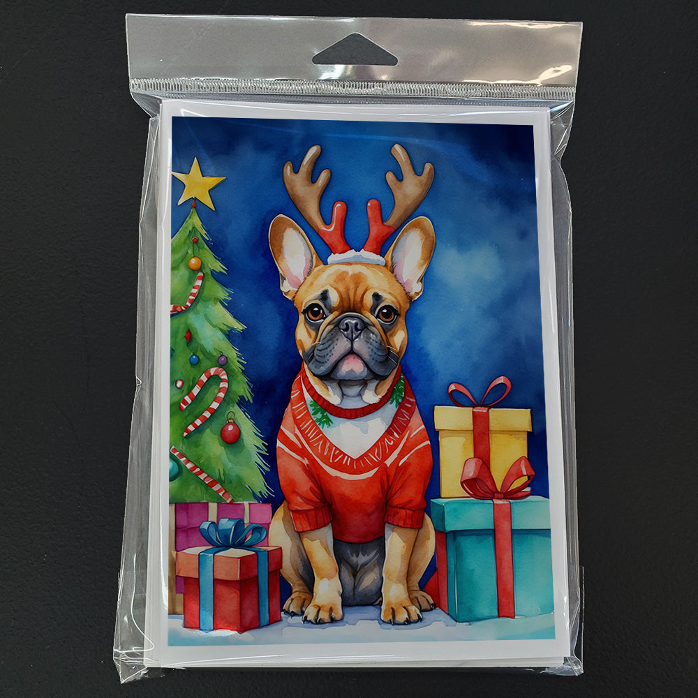 French Bulldog Christmas Reindeer Greeting Cards Pack of 8 Blank Cards with Envelopes Whimsical A7 Size 5x7