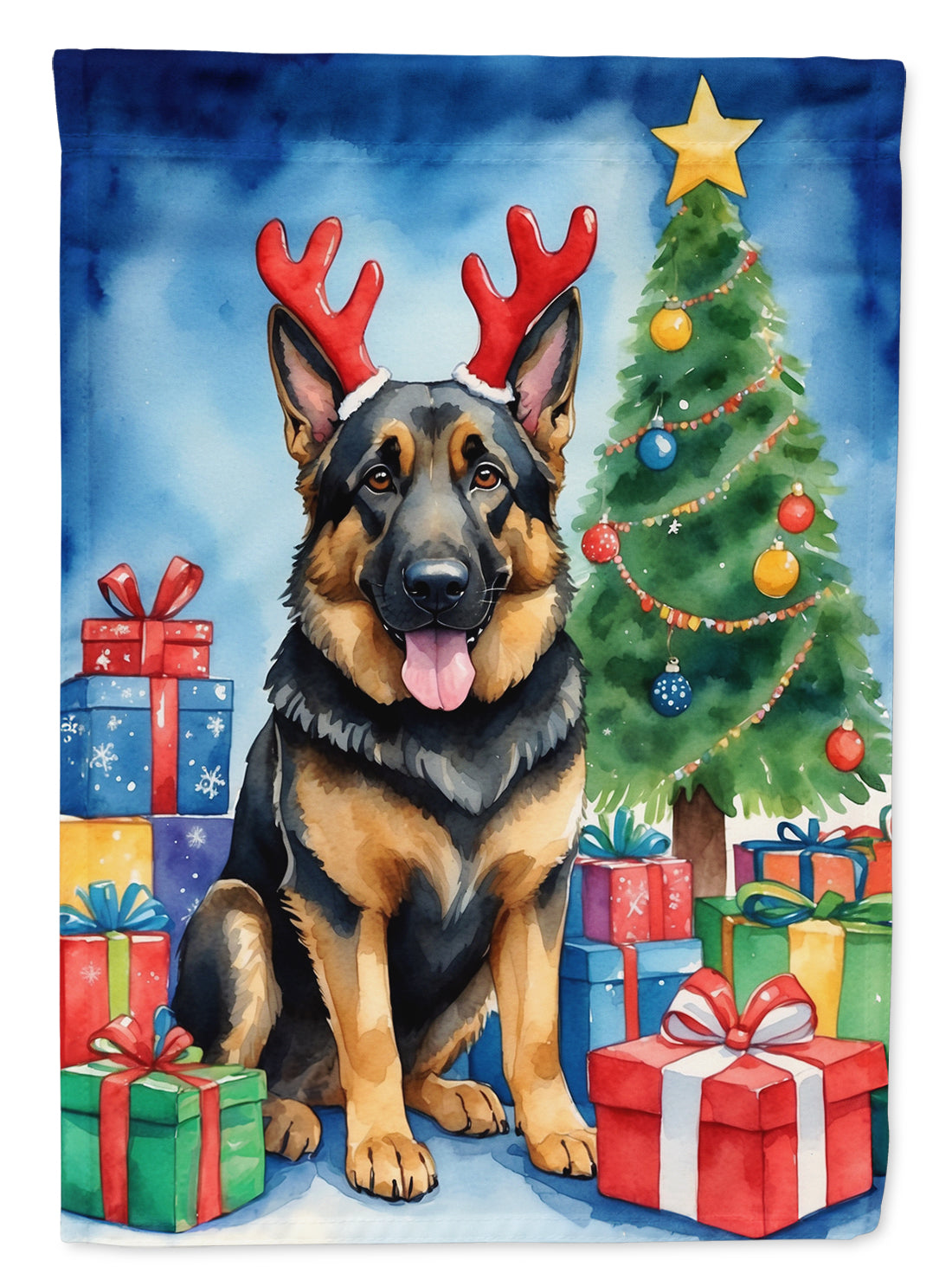 German Shepherd Christmas Reindeer House Flag 28x40 Porch Sleeve Pole Decorative Outside Yard Banner Artwork Wall Hanging, Polyester