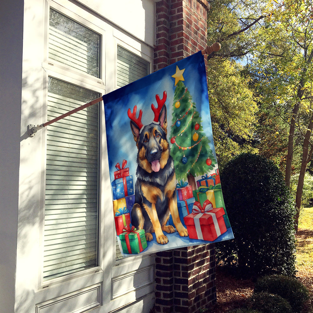 German Shepherd Christmas Reindeer House Flag 28x40 Porch Sleeve Pole Decorative Outside Yard Banner Artwork Wall Hanging, Polyester