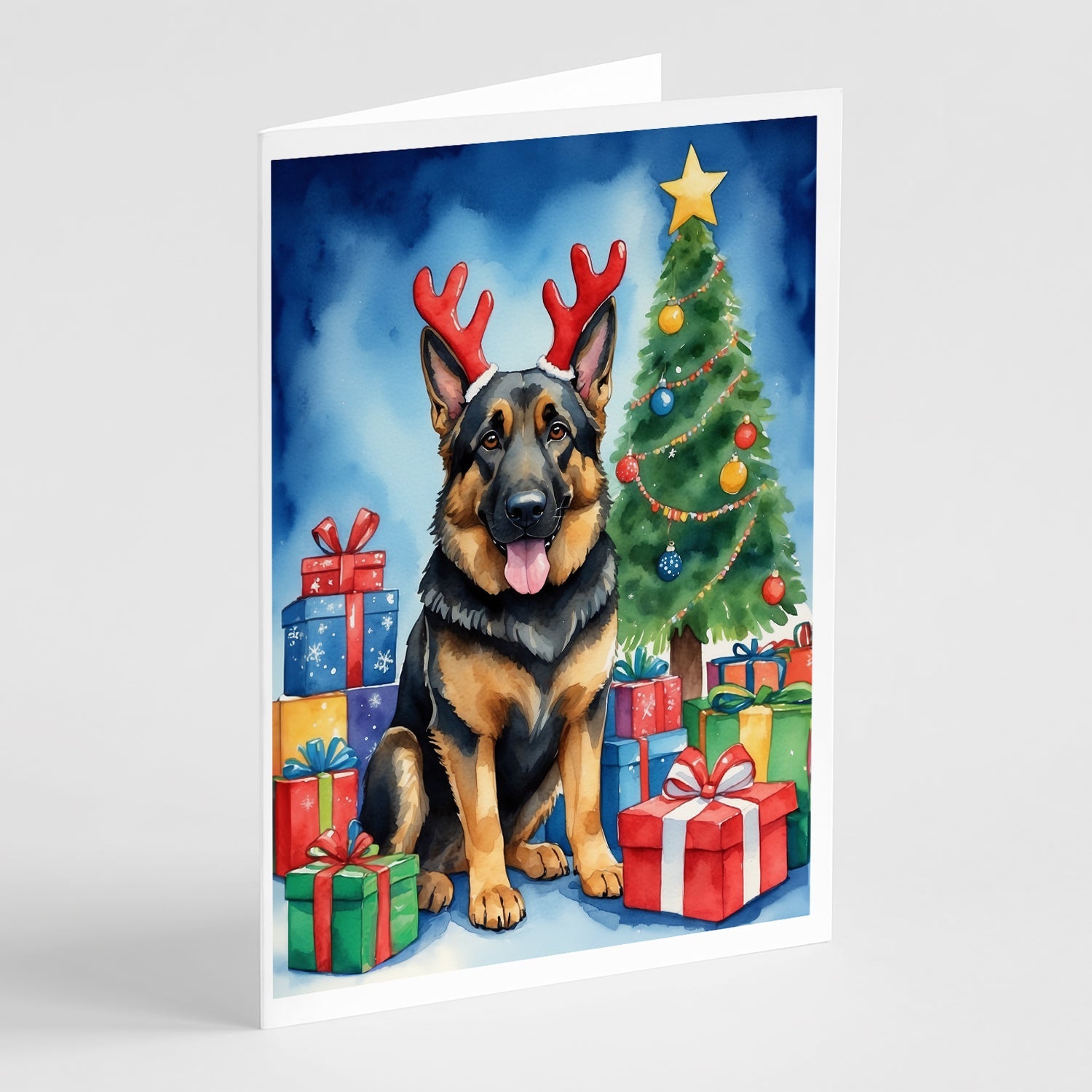 German Shepherd Christmas Reindeer Greeting Cards Pack of 8 Blank Cards with Envelopes Whimsical A7 Size 5x7