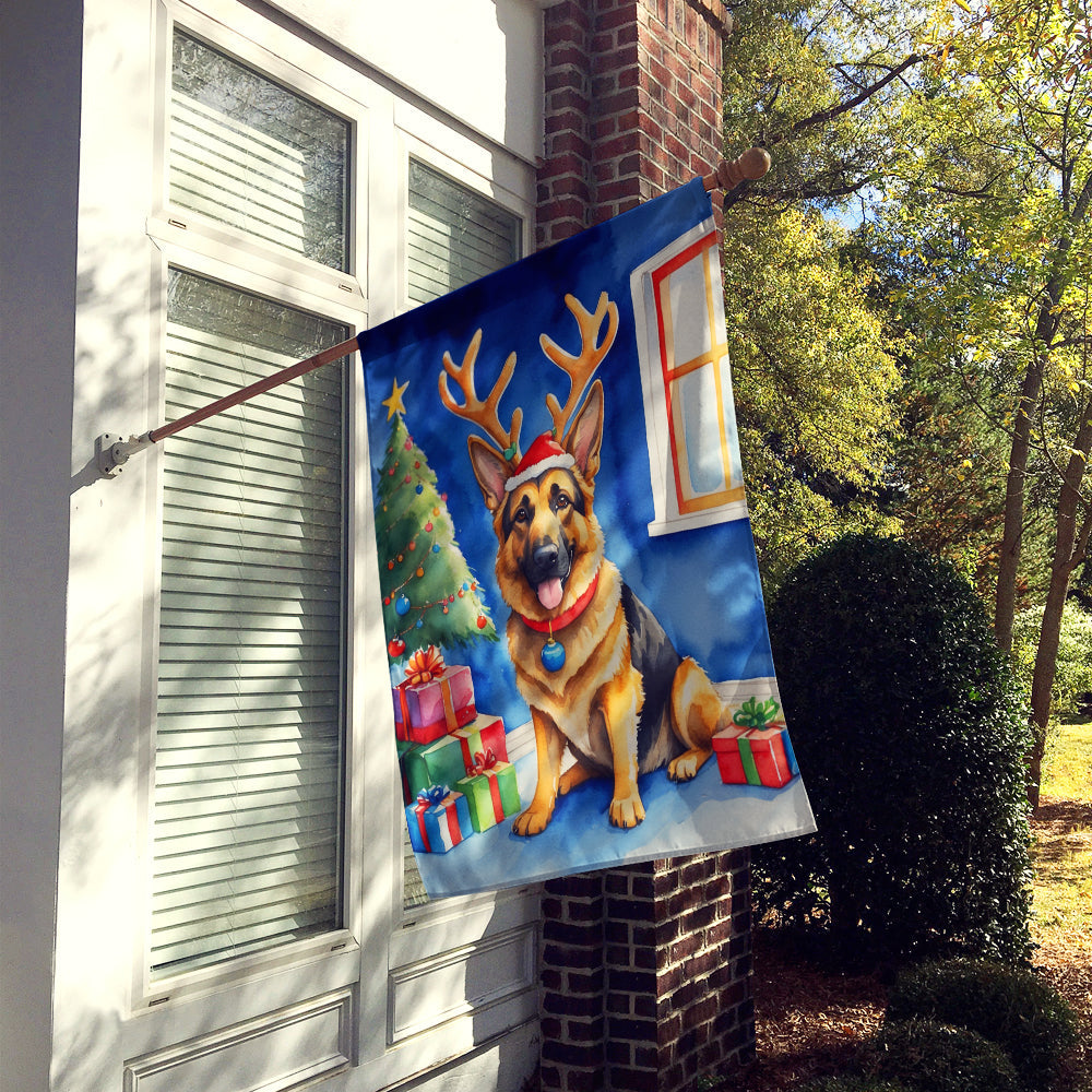 German Shepherd Christmas Reindeer House Flag 28x40 Porch Sleeve Pole Decorative Outside Yard Banner Artwork Wall Hanging, Polyester
