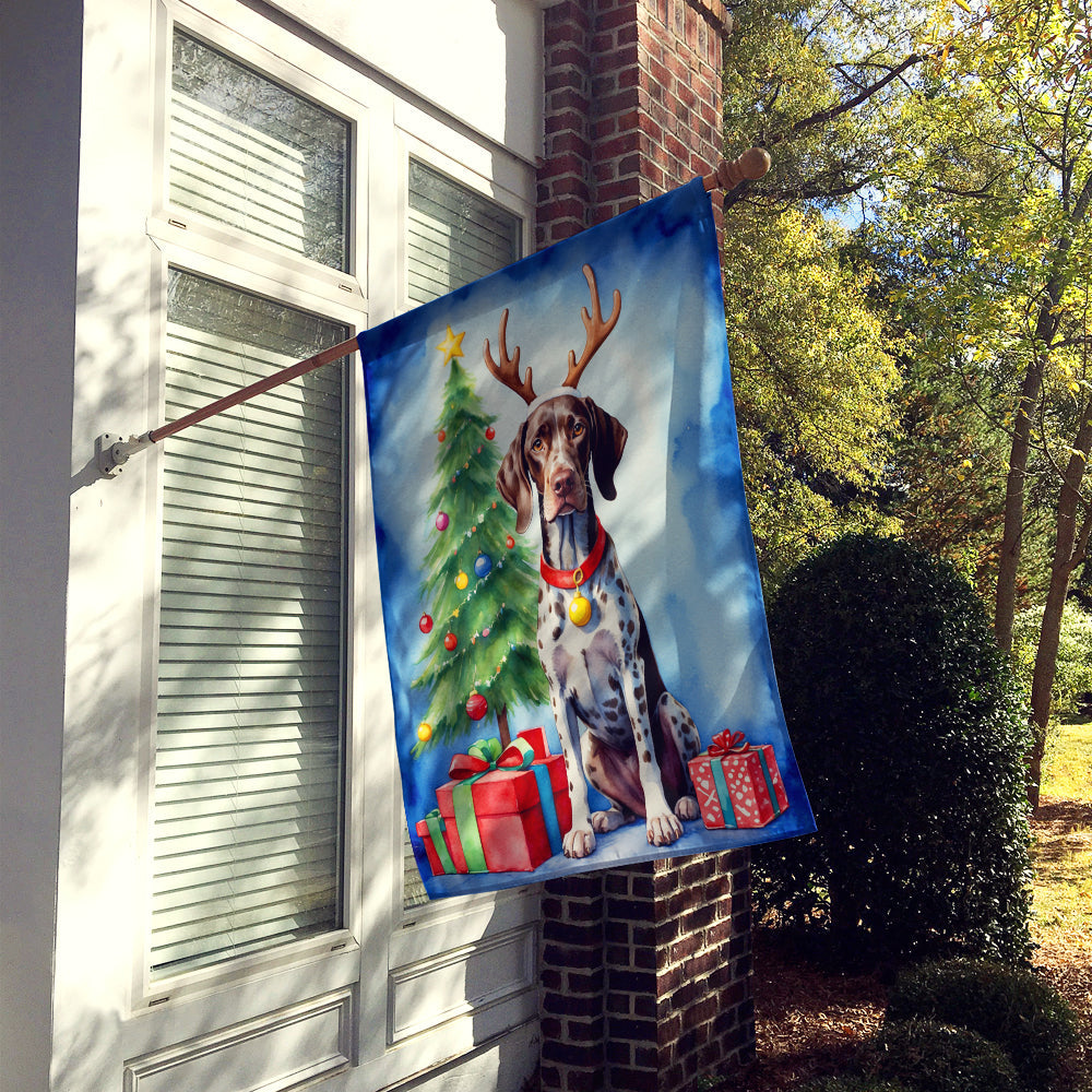 German Shorthaired Pointer Christmas Reindeer House Flag 28x40 Porch Sleeve Pole Decorative Outside Yard Banner Artwork Wall Hanging, Polyester
