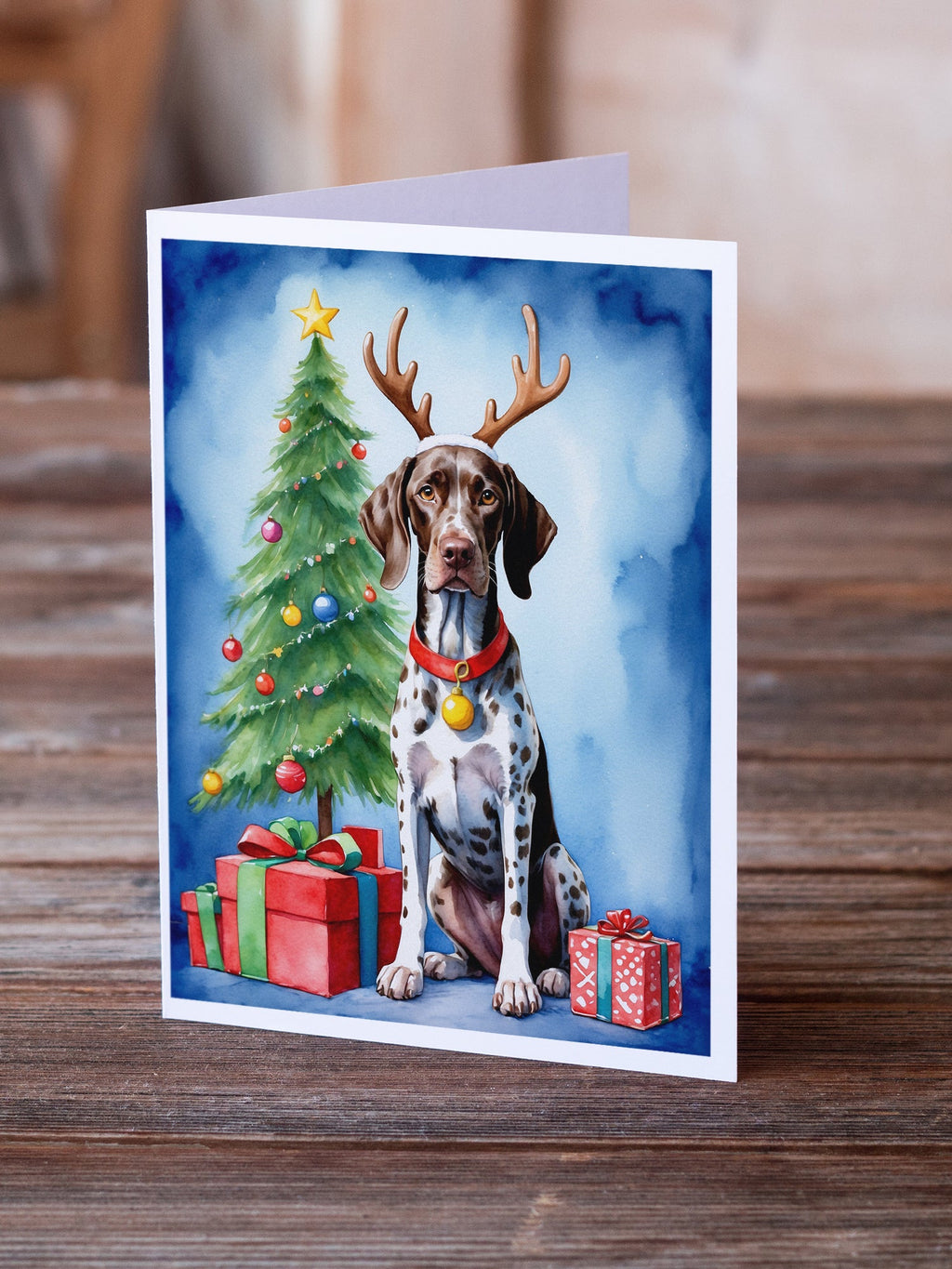 German Shorthaired Pointer Christmas Reindeer Greeting Cards Pack of 8 Blank Cards with Envelopes Whimsical A7 Size 5x7