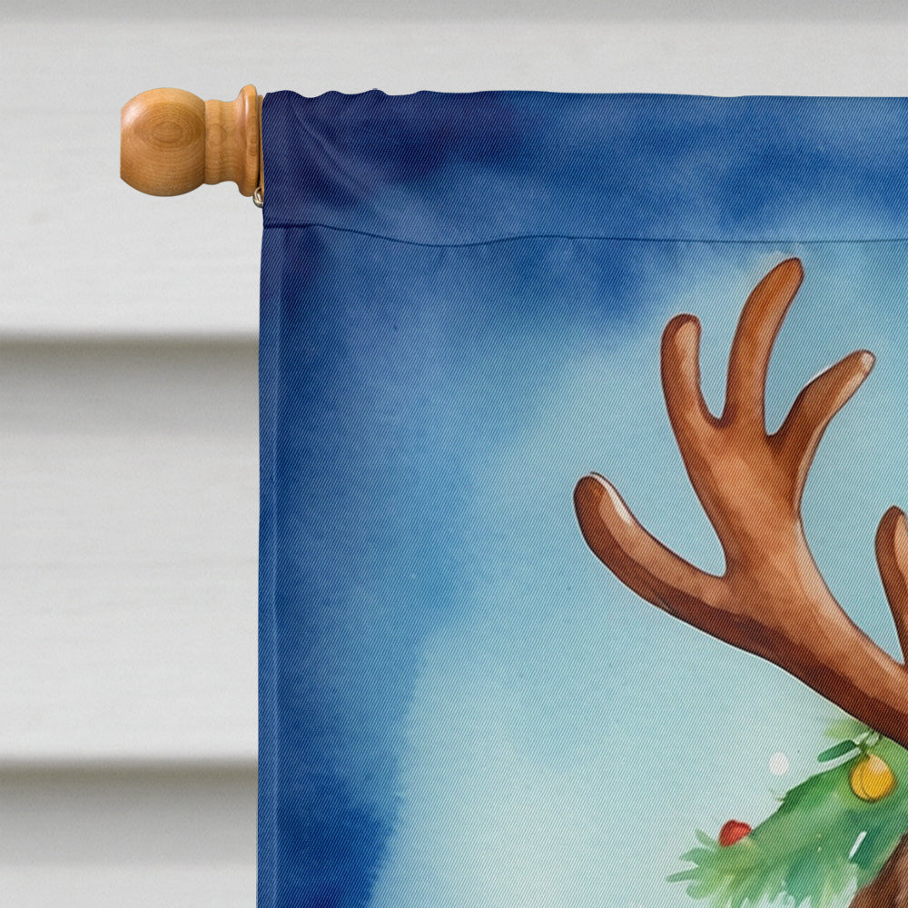 German Wirehaired Pointer Christmas Reindeer House Flag 28x40 Porch Sleeve Pole Decorative Outside Yard Banner Artwork Wall Hanging, Polyester
