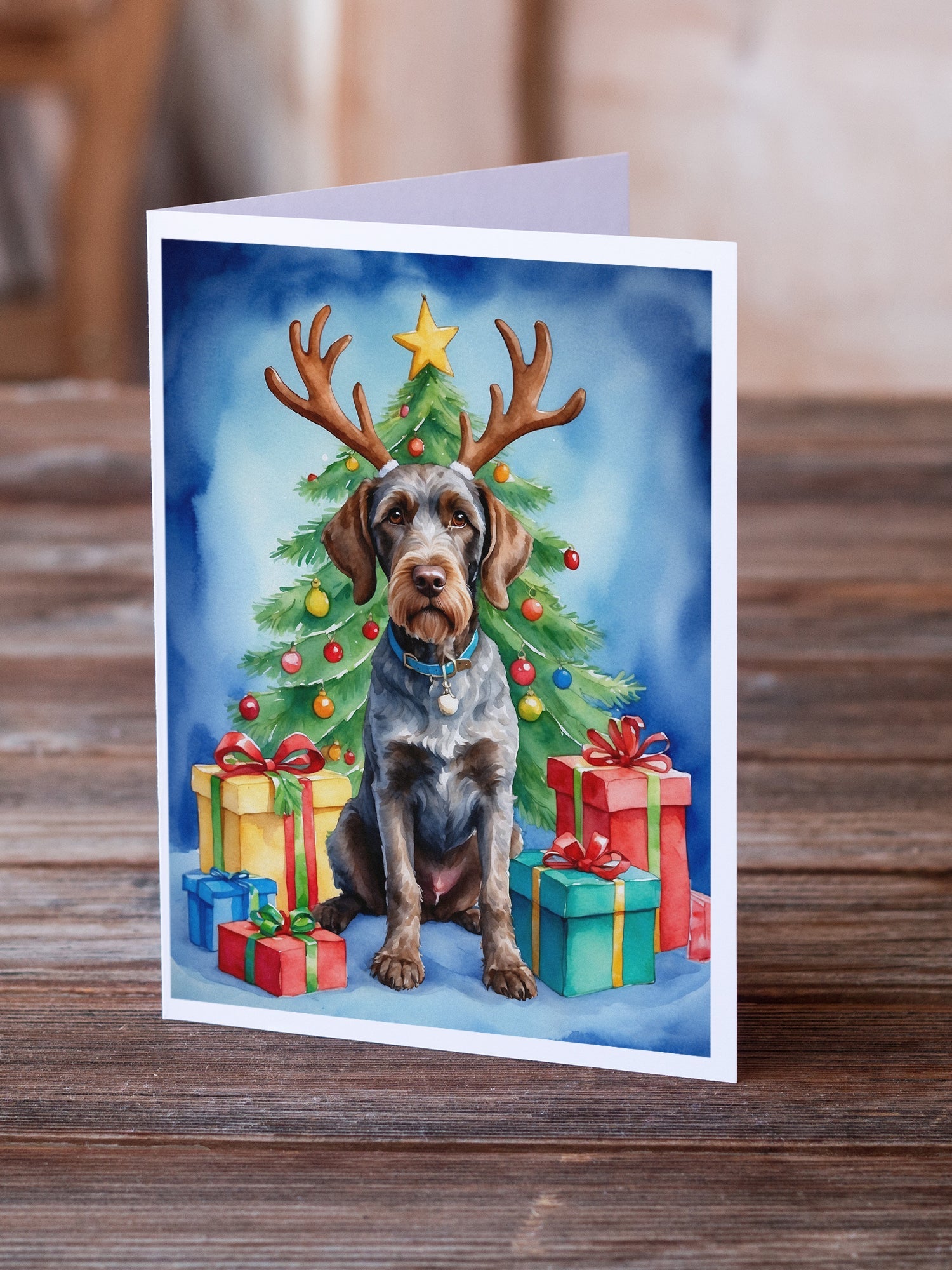 German Wirehaired Pointer Christmas Reindeer Greeting Cards Pack of 8 Blank Cards with Envelopes Whimsical A7 Size 5x7