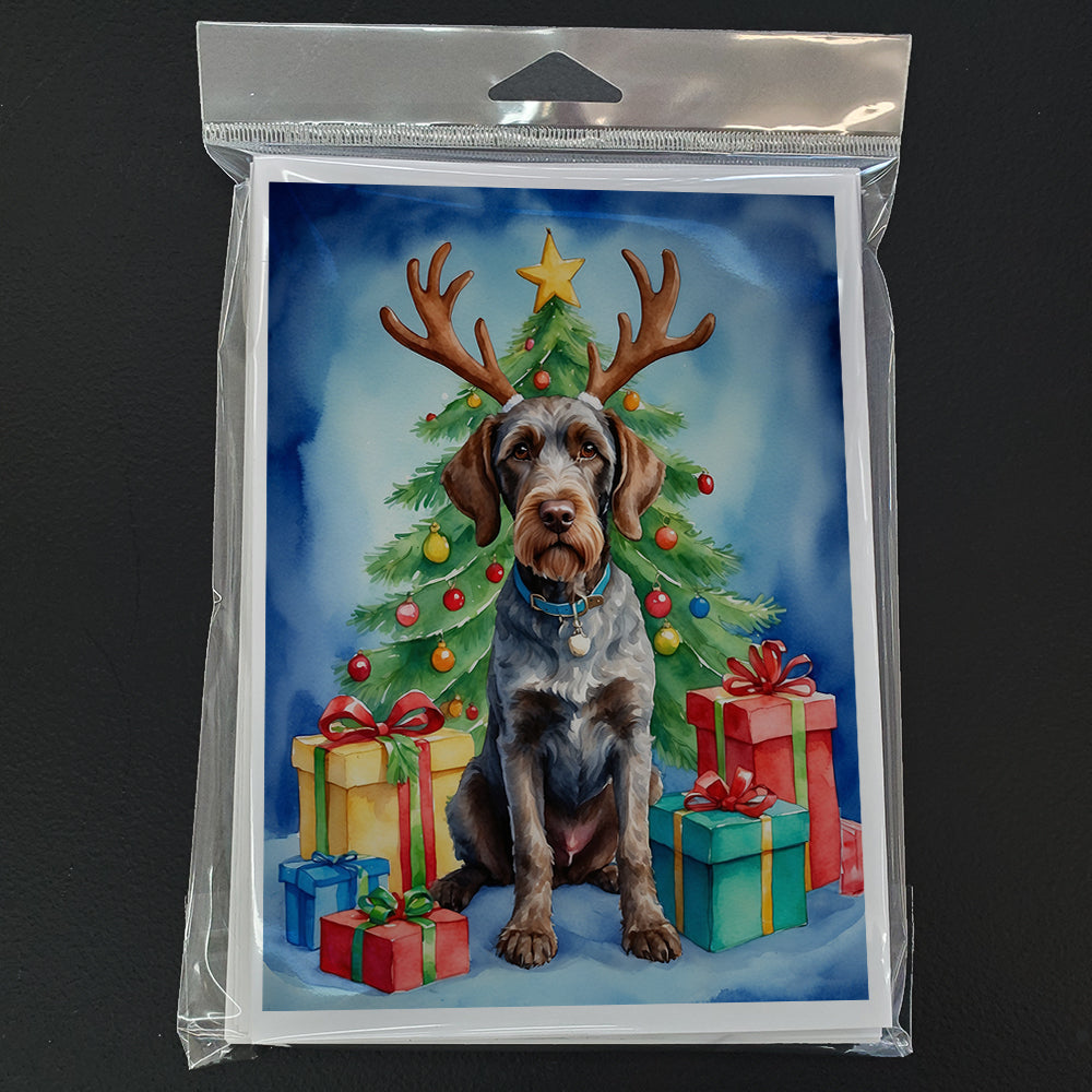 German Wirehaired Pointer Christmas Reindeer Greeting Cards Pack of 8 Blank Cards with Envelopes Whimsical A7 Size 5x7