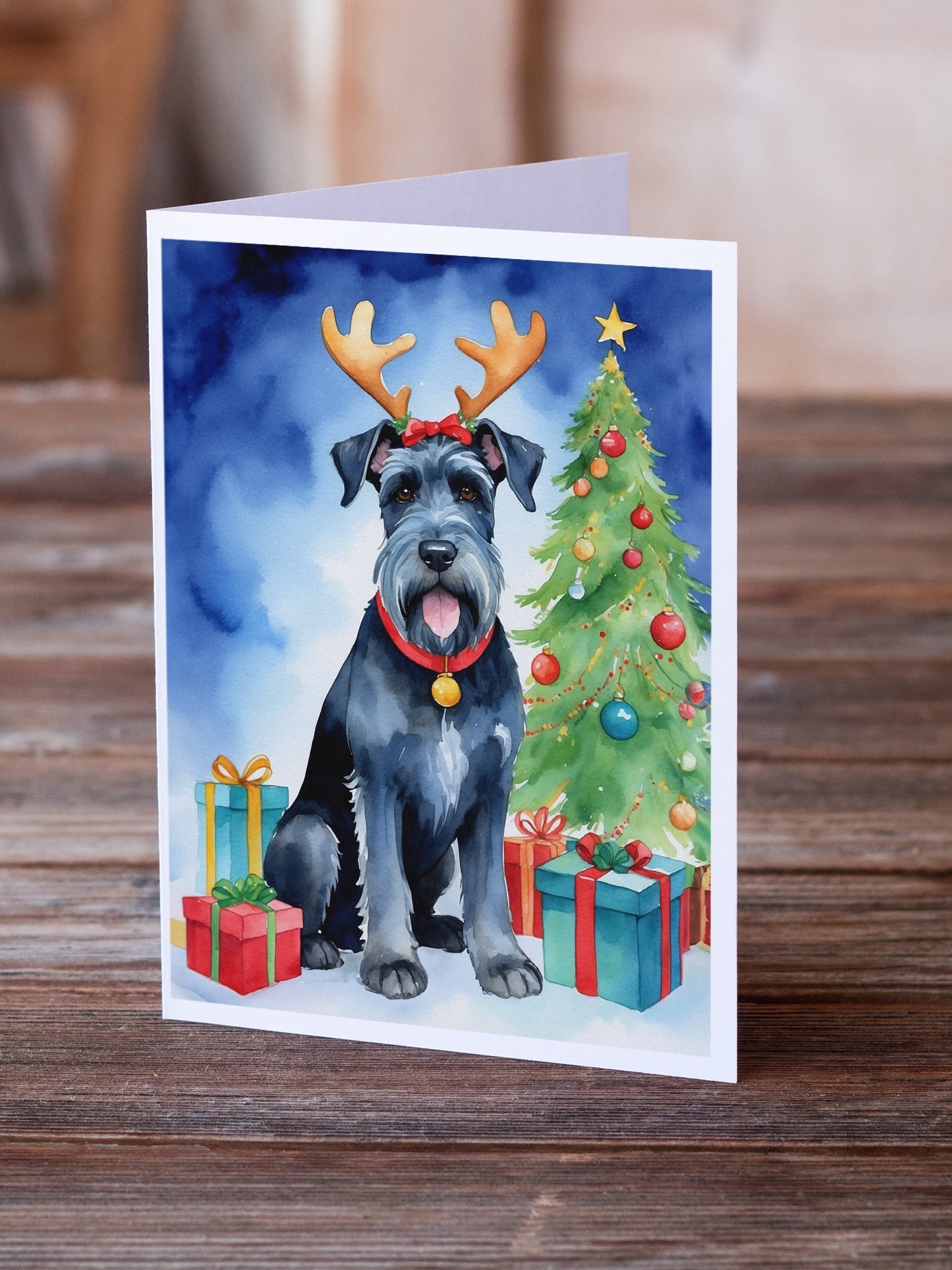 Giant Schnauzer Pointer Christmas Reindeer Greeting Cards Pack of 8 Blank Cards with Envelopes Whimsical A7 Size 5x7