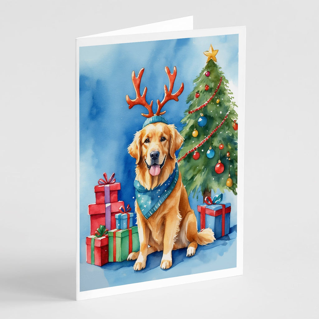 Golden Retriever Christmas Reindeer Greeting Cards Pack of 8 Blank Cards with Envelopes Whimsical A7 Size 5x7