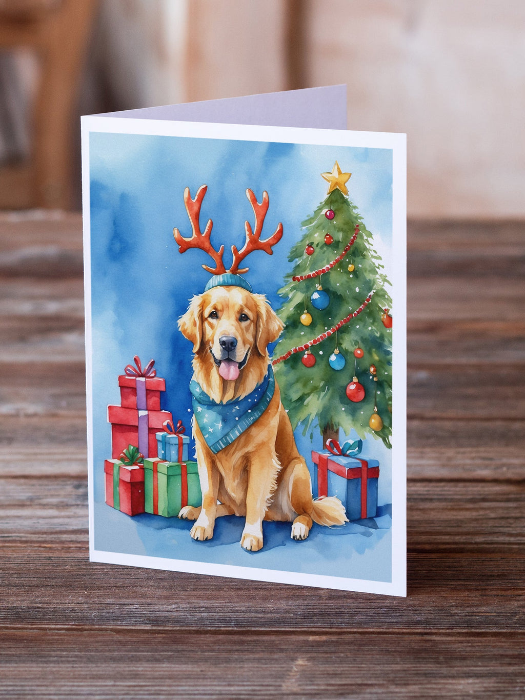 Golden Retriever Christmas Reindeer Greeting Cards Pack of 8 Blank Cards with Envelopes Whimsical A7 Size 5x7