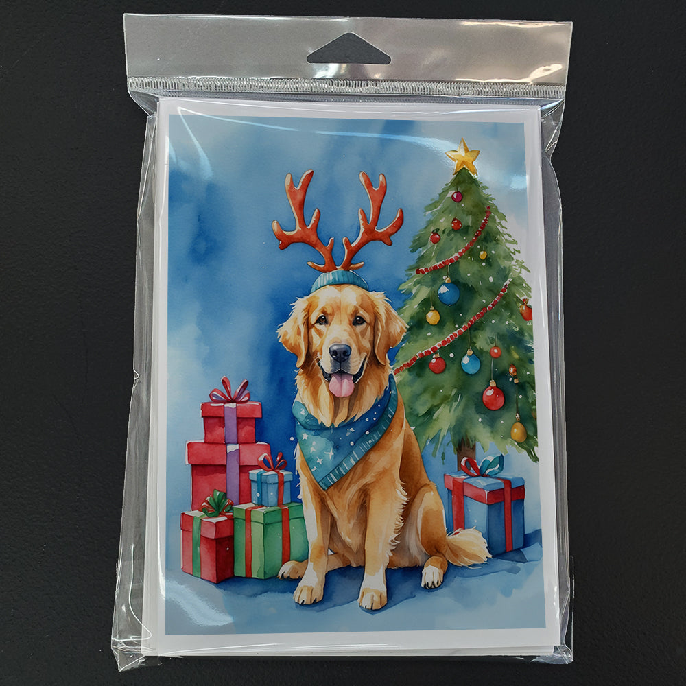 Golden Retriever Christmas Reindeer Greeting Cards Pack of 8 Blank Cards with Envelopes Whimsical A7 Size 5x7