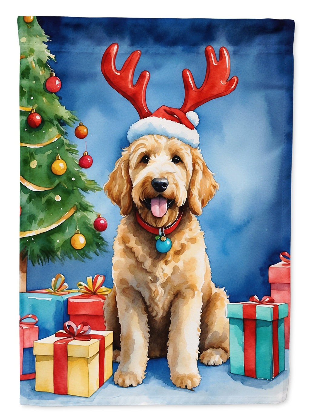 Goldendoodle Christmas Reindeer House Flag 28x40 Porch Sleeve Pole Decorative Outside Yard Banner Artwork Wall Hanging, Polyester