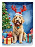 Goldendoodle Christmas Reindeer House Flag 28x40 Porch Sleeve Pole Decorative Outside Yard Banner Artwork Wall Hanging, Polyester