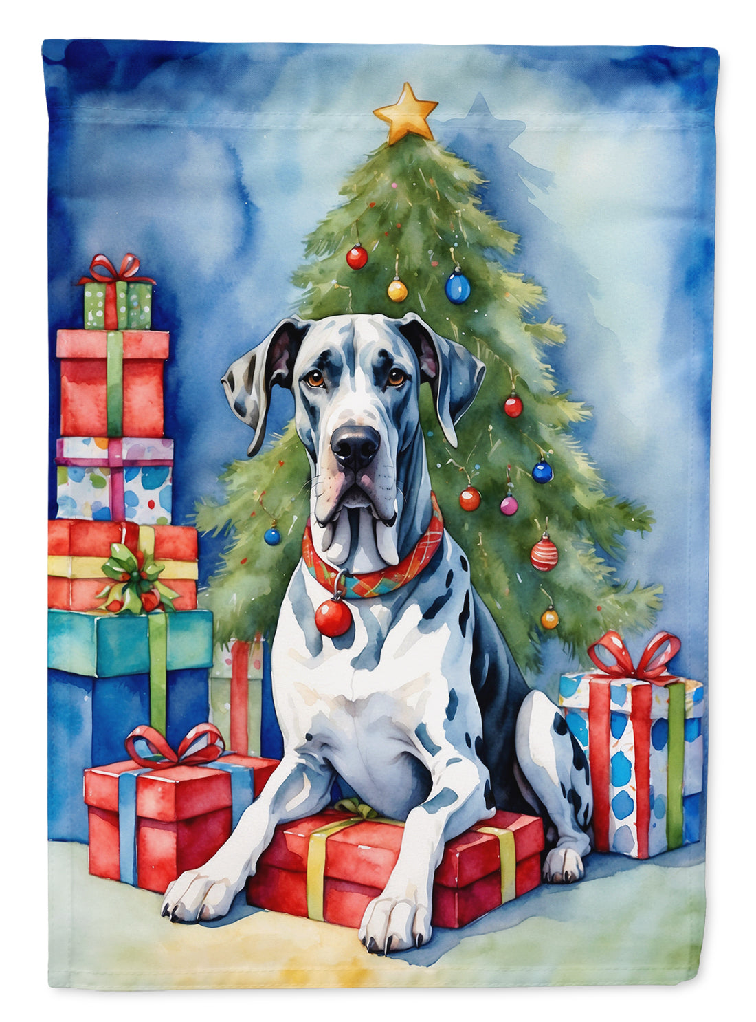 Harlequin Great Dane Christmas Reindeer House Flag 28x40 Porch Sleeve Pole Decorative Outside Yard Banner Artwork Wall Hanging, Polyester