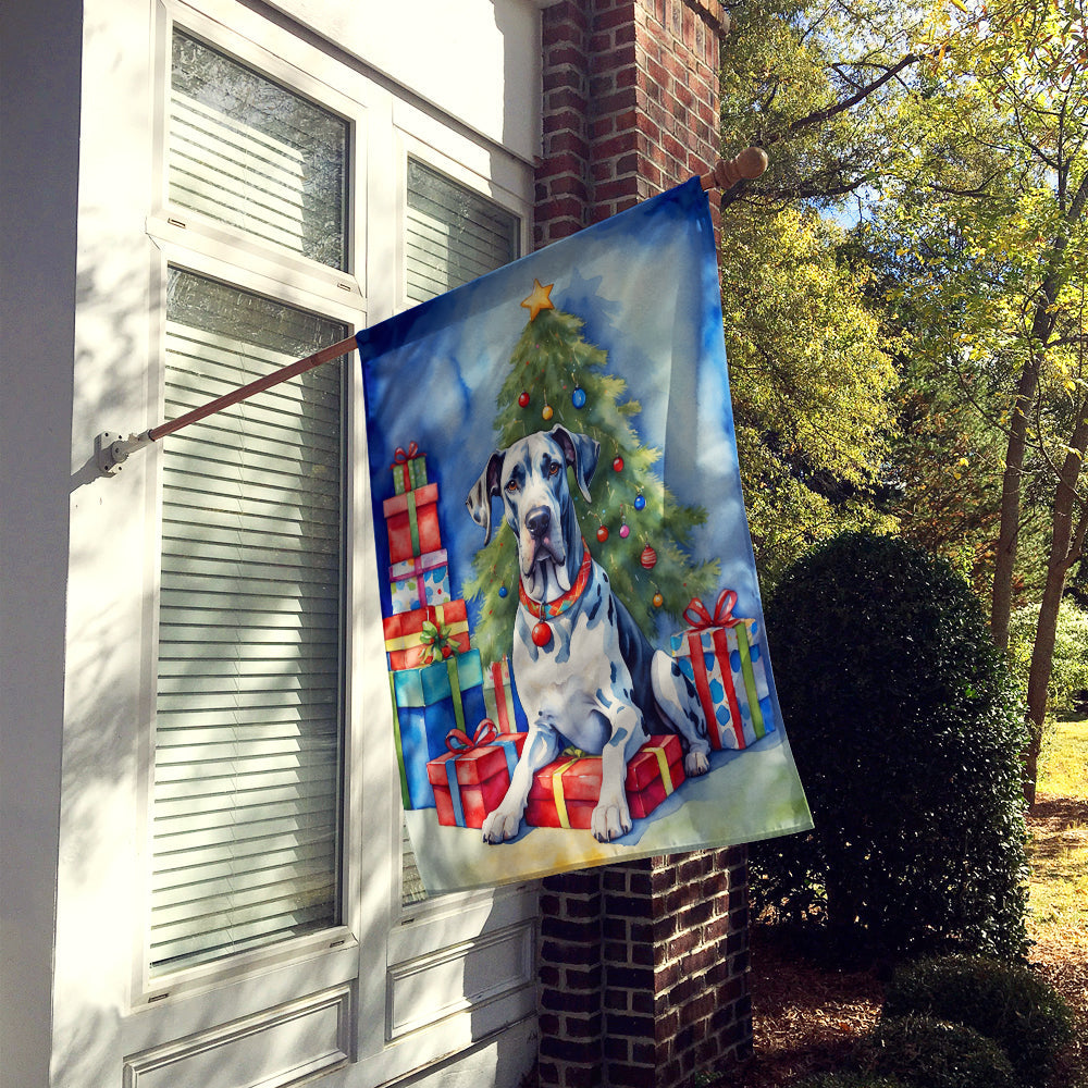 Harlequin Great Dane Christmas Reindeer House Flag 28x40 Porch Sleeve Pole Decorative Outside Yard Banner Artwork Wall Hanging, Polyester
