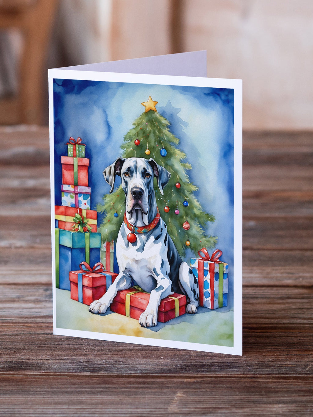 Harlequin Great Dane Christmas Reindeer Greeting Cards Pack of 8 Blank Cards with Envelopes Whimsical A7 Size 5x7