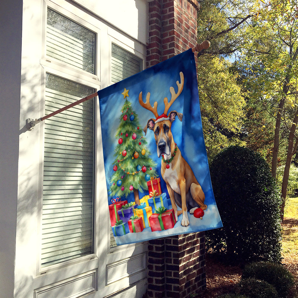 Great Dane Christmas Reindeer House Flag 28x40 Porch Sleeve Pole Decorative Outside Yard Banner Artwork Wall Hanging, Polyester