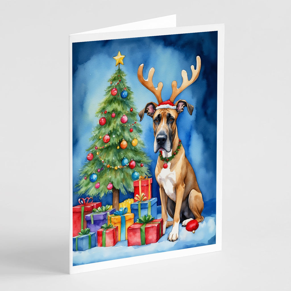 Great Dane Christmas Reindeer Greeting Cards Pack of 8 Blank Cards with Envelopes Whimsical A7 Size 5x7