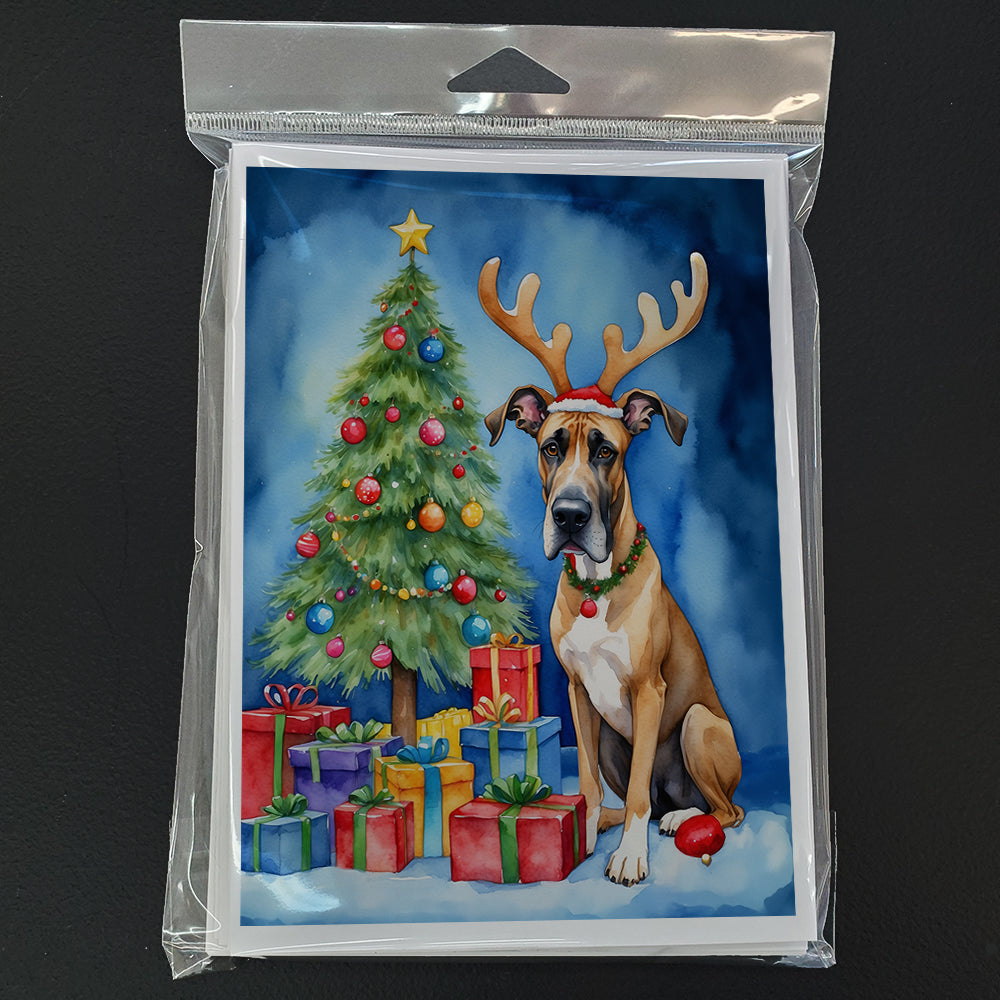 Great Dane Christmas Reindeer Greeting Cards Pack of 8 Blank Cards with Envelopes Whimsical A7 Size 5x7